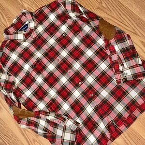 Polo Ralph Lauren Women's button Up Long Sleeve Plaid Shirt Leather Elbow Patch